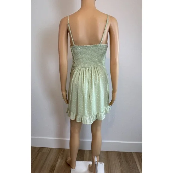 Abercrombie & Fitch-Mint Green, White Polka Dot, Smock, Ruffle Hem, Dress. Sz-S - Picture 4 of 9